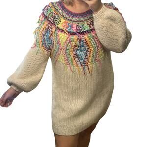Mes Demoiselles Oversized Sweater Dress Alpaca Wool Jumper Colorful Fringe Art